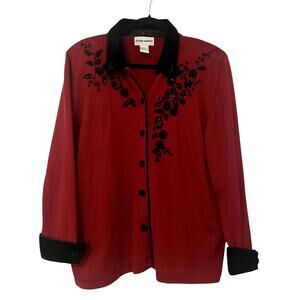 Women's XL Alfred Dunner Red/Black Cardigan